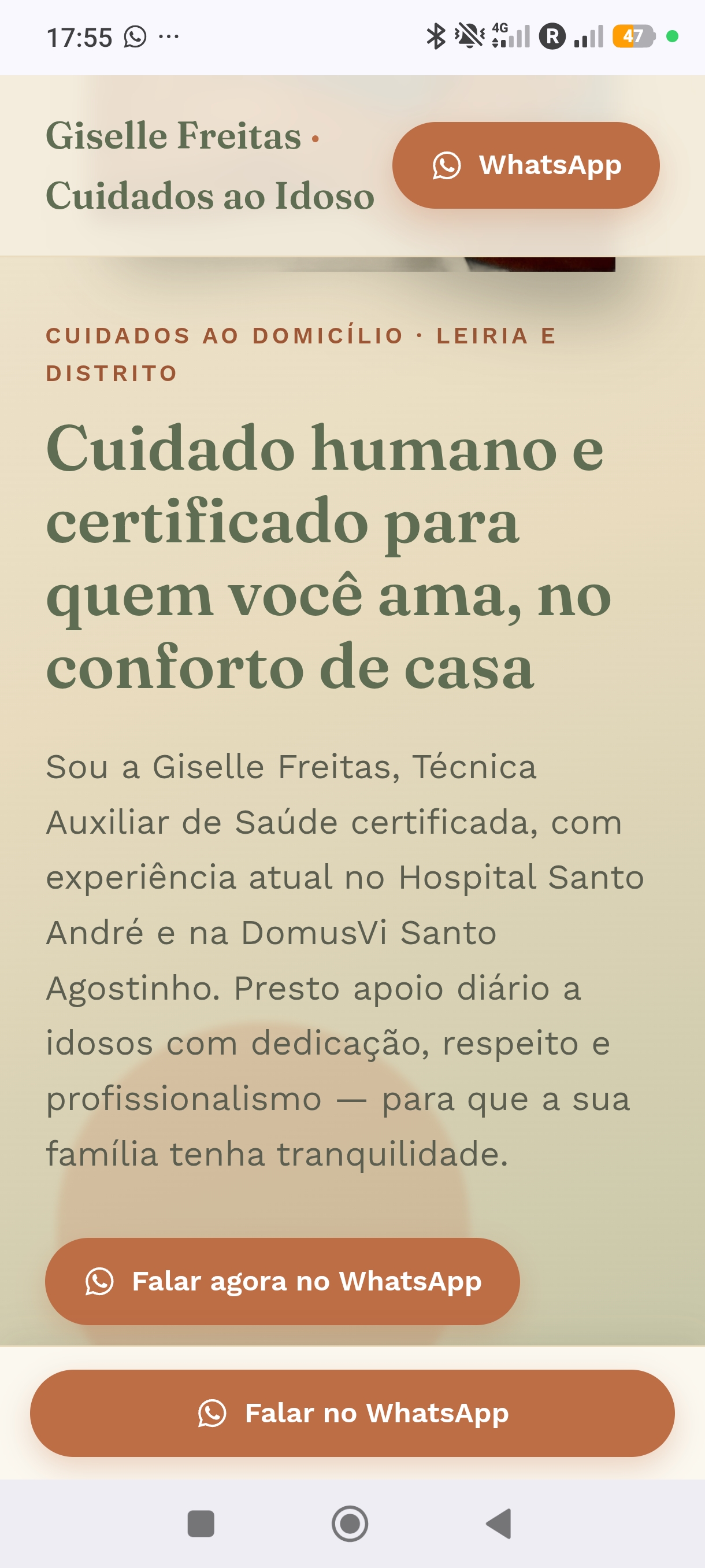 Site profissional para cuidadora de idosos em Portugal